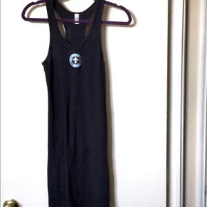 Navy Tank Dress Sleeveless Racerback Cotton Embroidered by American Apparel, M